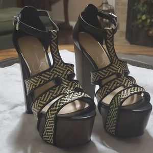 Jessica Simpson Black White Platform Heels Sz 6
